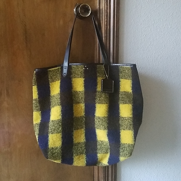 Kelsi Dagger Handbags - NWT Kelsi Dagger yellow plaid wool leather tote